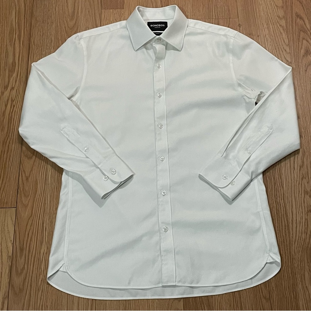 Bonobos Men’s 15.5x32 Medium Long Sleeve Button Up Shirt Slim Fit White Preppy
